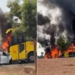 ಹೊತ್ತಿ ಉರಿದ ಬಸ್ಸು-ಕಾರು: 7 ಮಂದಿ ಸಜೀವ ದಹನ