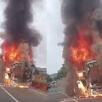 ಸಾರಿಗೆ ಬಸ್‌ಗೆ ಬೆಂಕಿ: 17 ಪ್ರಯಾಣಿಕರು ಪಾರು