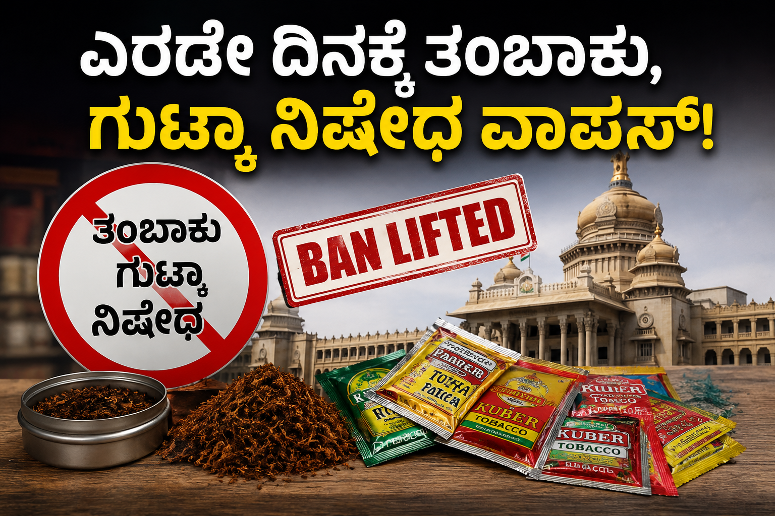 ಎರಡೇ ದಿನಕ್ಕೆ ತಂಬಾಕು, ಗುಟ್ಕಾ ನಿಷೇಧ ವಾಪಸ್!