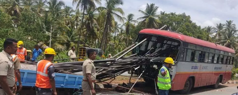ಭೀಕರ ಅಪಘಾತ:  ಬಸ್ ಚಾಲಕ ಸಾವು